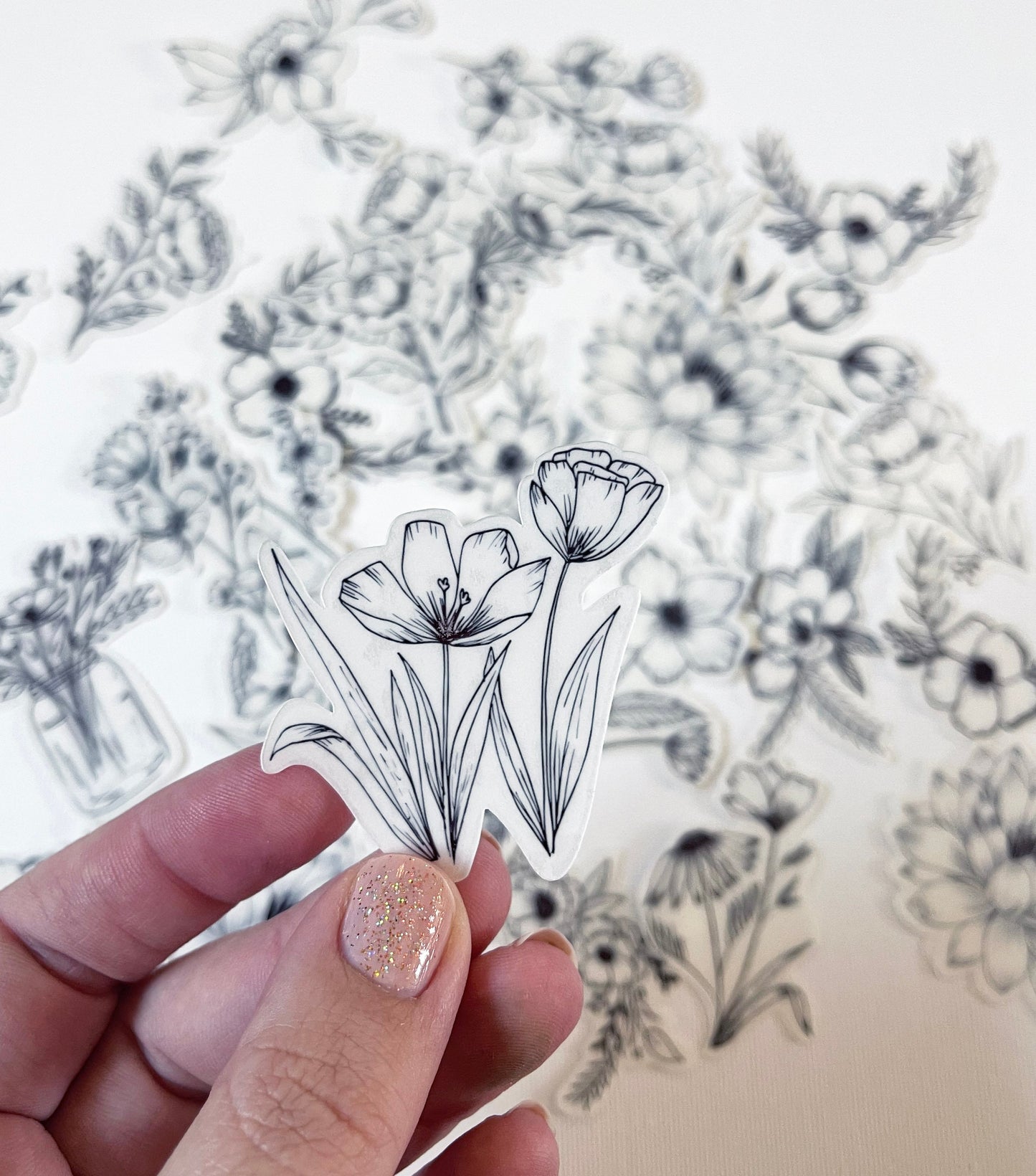 Transparent Flower Stickers Set of 25