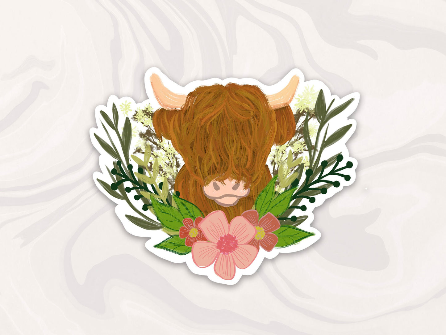 Highland Cow Flower Sticker