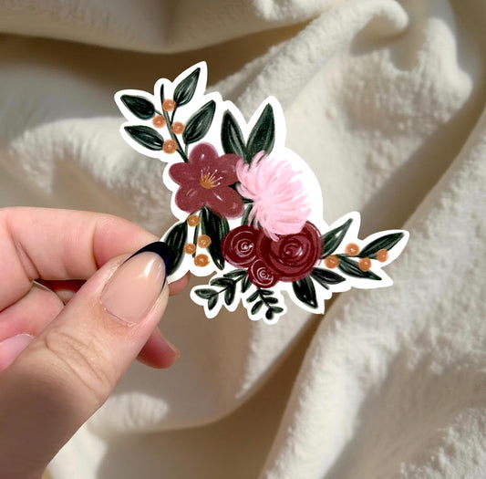 Burgundy Flower Corner Bouquet Sticker