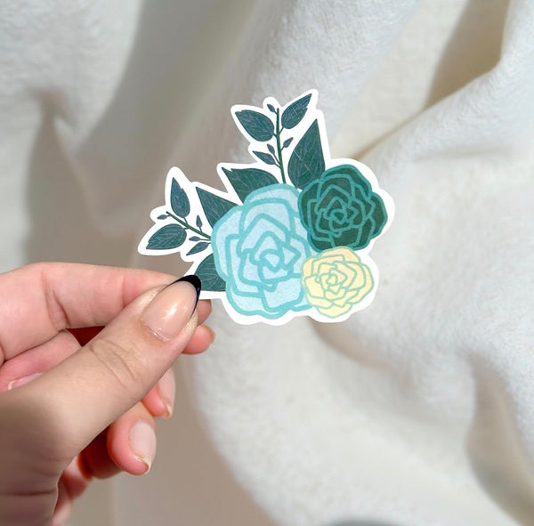 Blue Flower Bouquet Waterproof Sticker