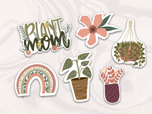 sticker bundle of flower plant themes, waterproof stickers with flowers and house plant motifs