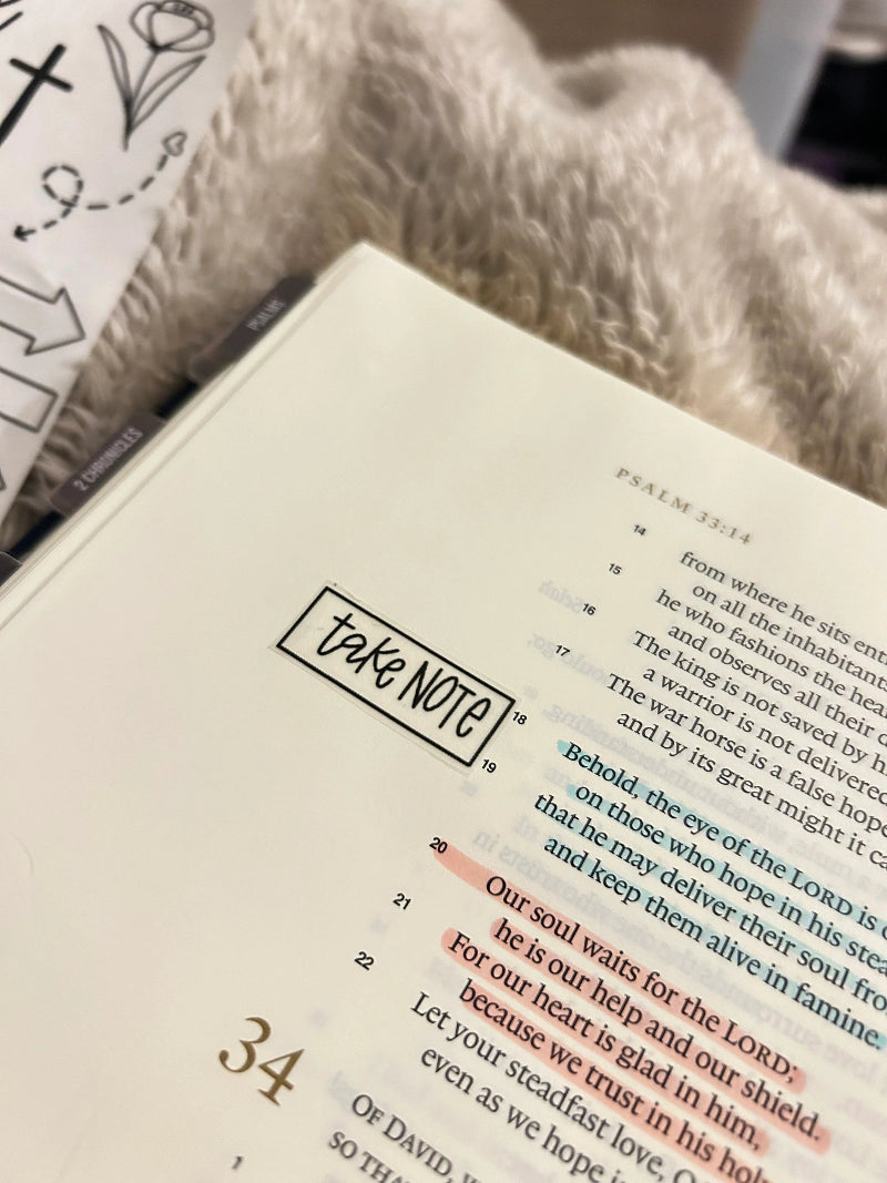 take note clear bible journal sticker in bible