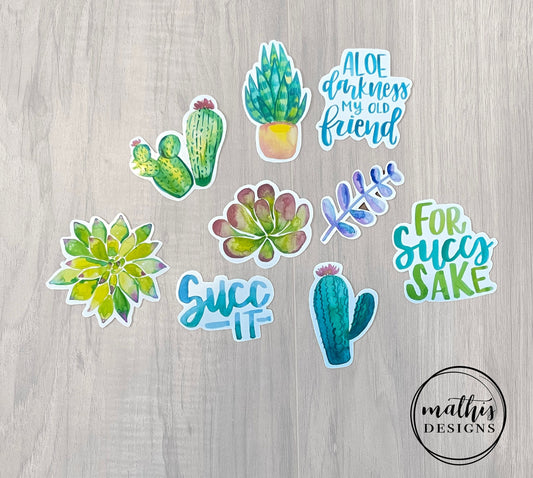 Watercolor Succulent Sticker Set of 9