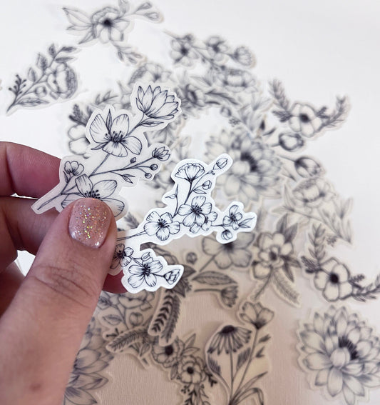 25 Transparent Flower Stickers Set of 25